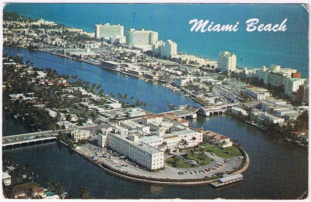 Postcard Miami Beach Florida Hotel Row & St Francis Hospital