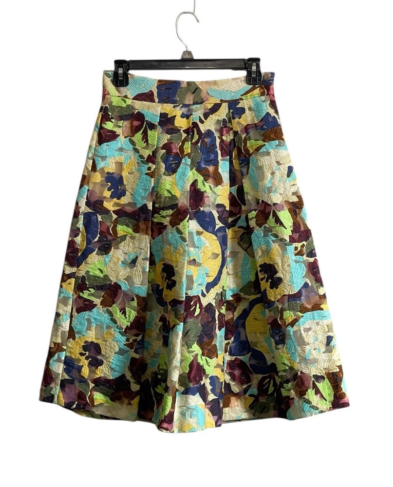 Zara Sz Small Floral Jacquard Puffy Pleated Midi Skirt Colorful Fairy Whimsical