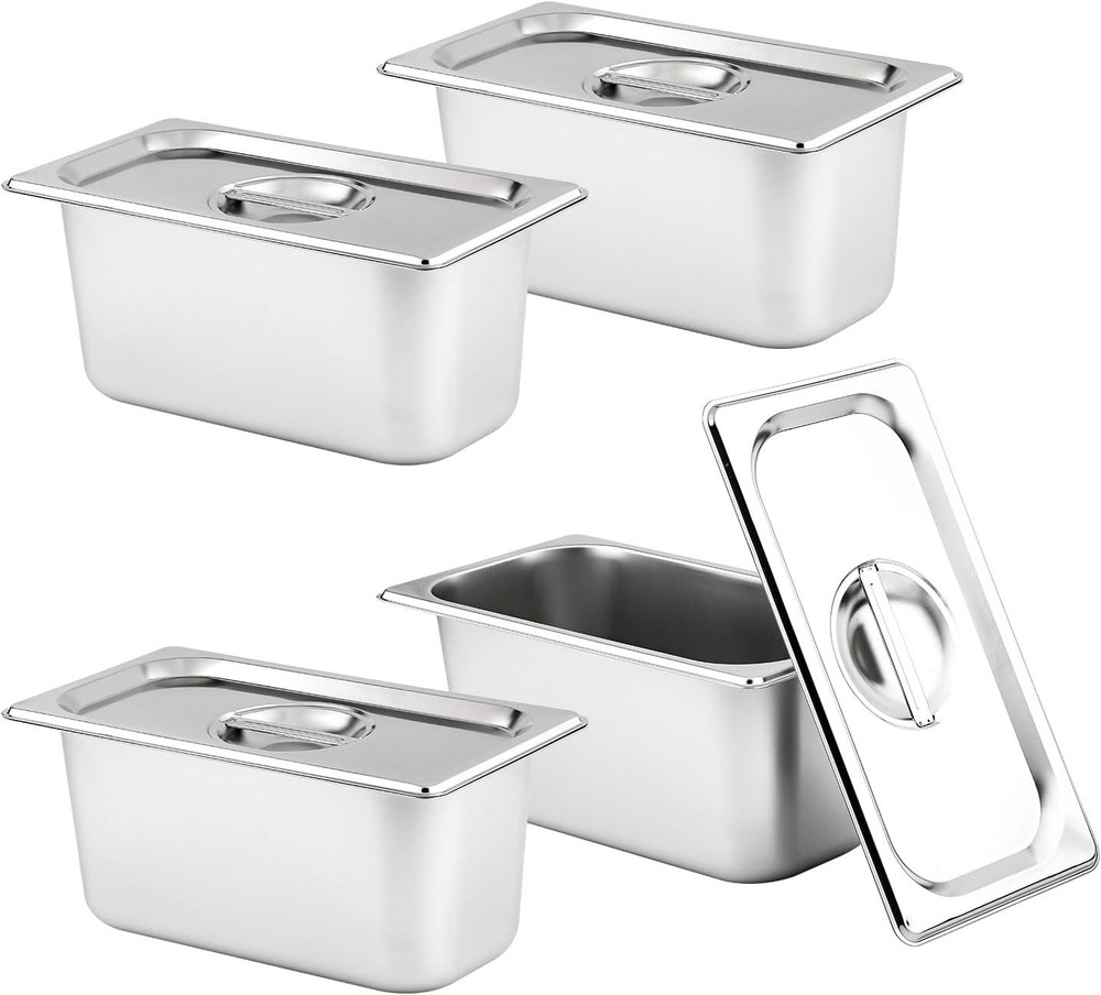 4 Pa Stainl Ste Hotel Pan with Lid, 1/3 Size x 6 Inch Deep Hotel