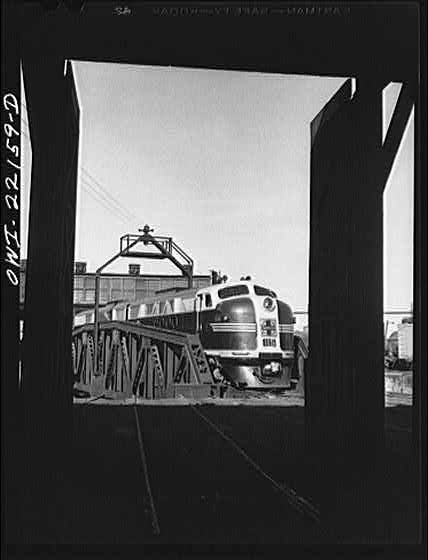 Winslow, Arizona. Atchison, Topeka, and Santa Fe Railroad diesel freight engine
