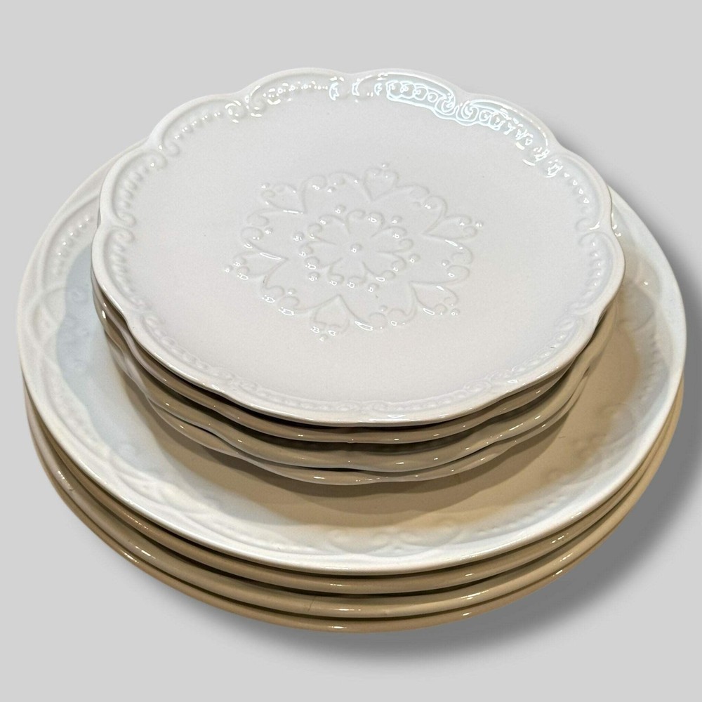 Pfaltzgraff Providence 8pc White Embossed Dinner Plate Set Gently Used