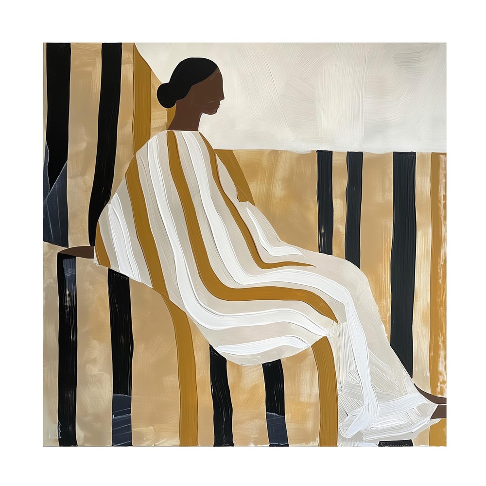 Canvas Wall Art - Mowzu 'Lady In Stripes' Wall Art for Living Room, Bedroom, ...