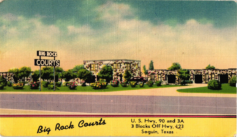 Vintage Big Rock Courts Postcard Seguin Texas Hwy 90 3A 1940s Motel Linen Unused