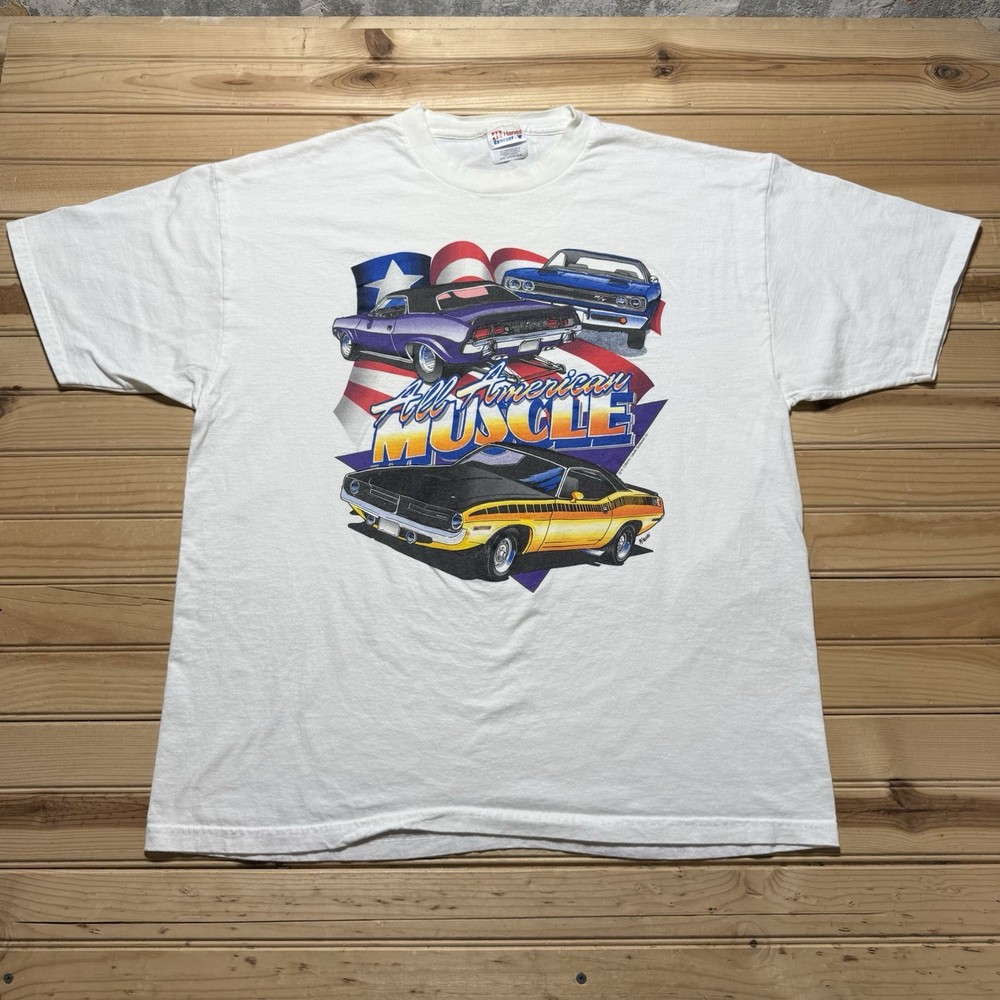 Vintage 90s All American Muscle Car T-Shirt Mopar R/T Classic Auto Graphic - XL