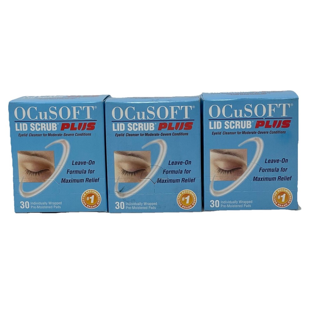 3x OCuSOFT Lid Scrub Plus Pre-Moistened Pads 30Count 3 Boxes 90 Total Wipes 4/25