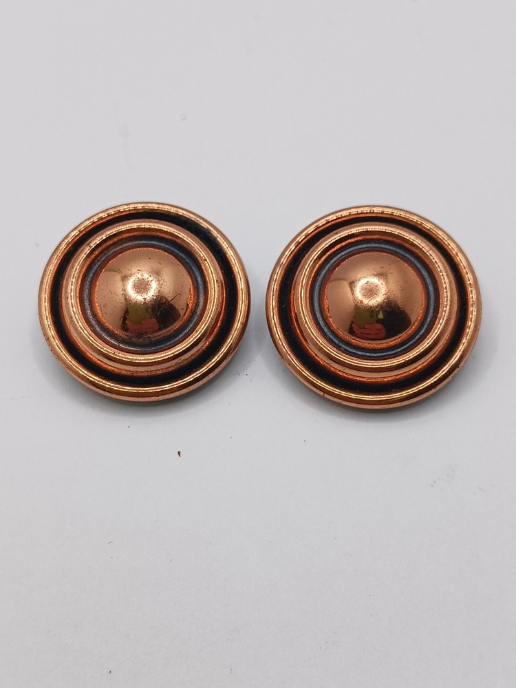Vintage Renoir Geometric Modernist 50s Domed Copper Bullseye Clip On Earrings
