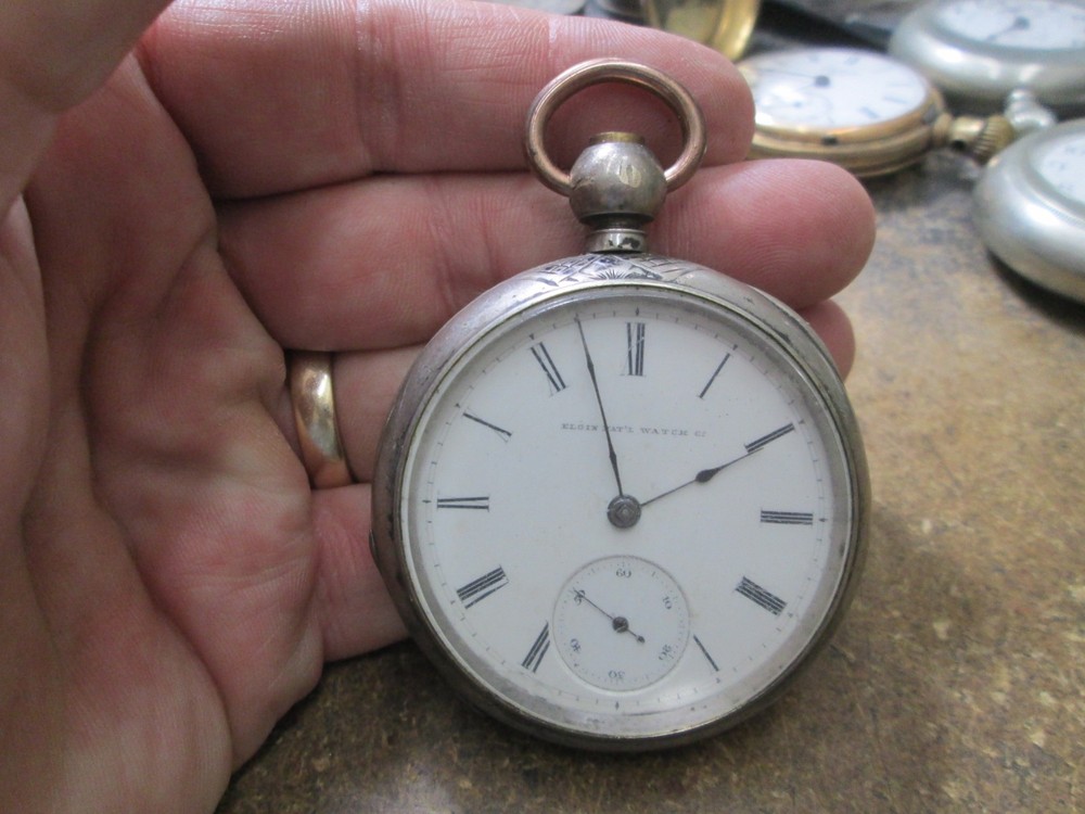 Vintage Elgin Ogden Key Wind Large Coin Silver Pocket Watch for Men