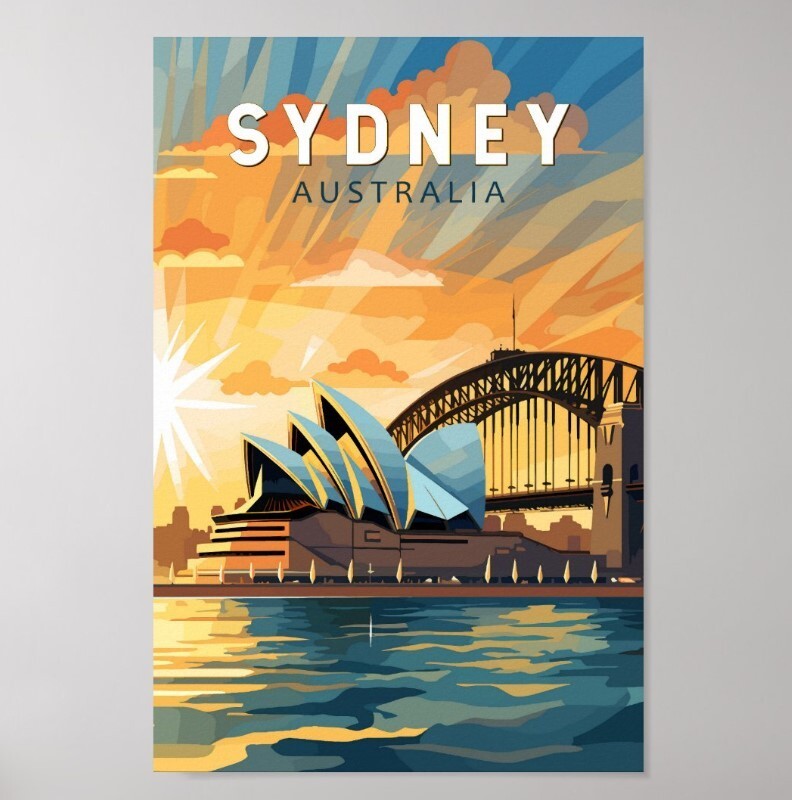 Sydney Australia Travel Art Vintage Poster