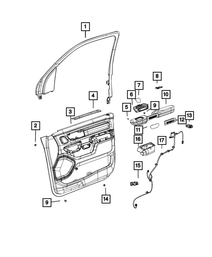 Genuine Mopar Front Door Trim Armrest Right 6EK401X9AD