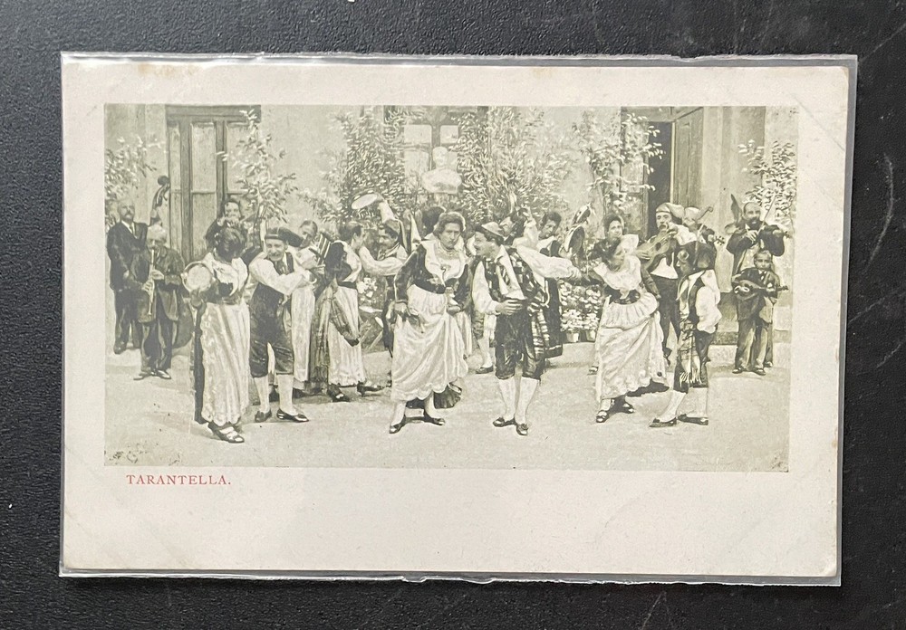 Italy Tarantella Italian Dance Man and Women Dancing Musician Vintage Postcard
