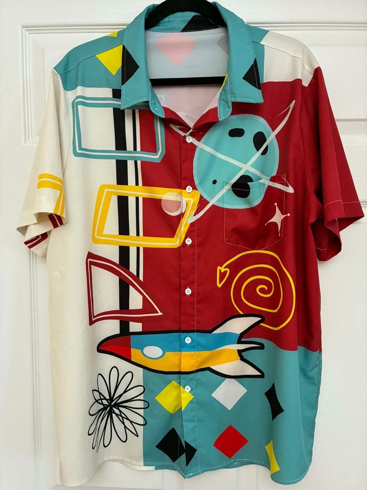Abstract Art Print Button Down Shirt Retro Graphic Short Sleeve Unisex XL-image