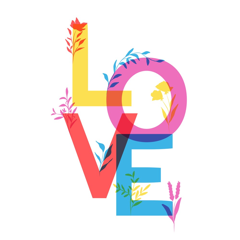 Colourful Love Letters Floral Bright Large Wall Art Print 18X24 In