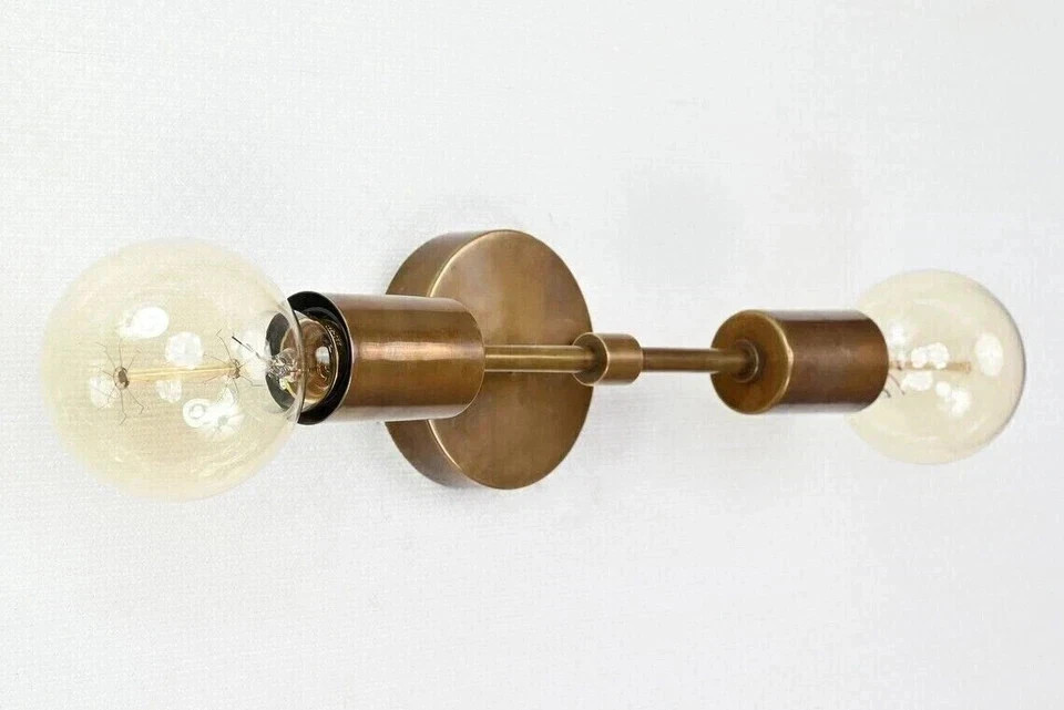 Mid Century Brass Wall Sconce Modern 2 Light Fixture Vintage Style Wall Lamp