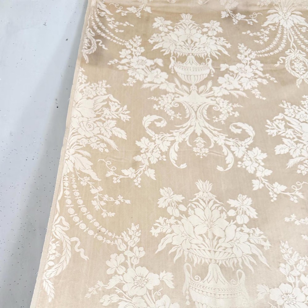 114x49 c1900 Silk Damask Fabric French Warm Cream Heavy Weight Vintage Home Cha