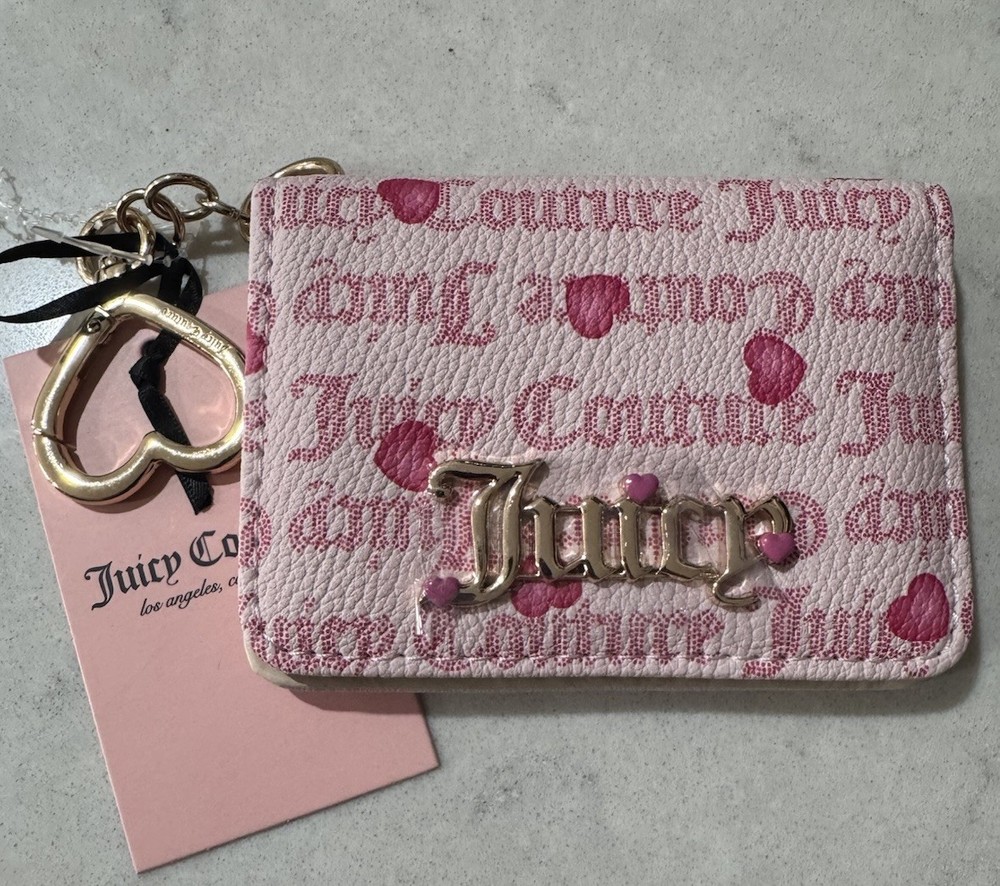 Juicy Couture V-I Heart Juicy Card Case Key Fob Wallet In Chiffon Pink NEW