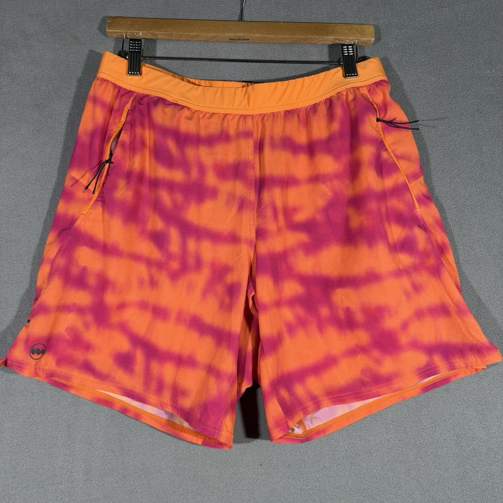 Janji Tie Dye Running Shorts Mens M 7.5in Inseam Orange Pink Neon Athletic Gym