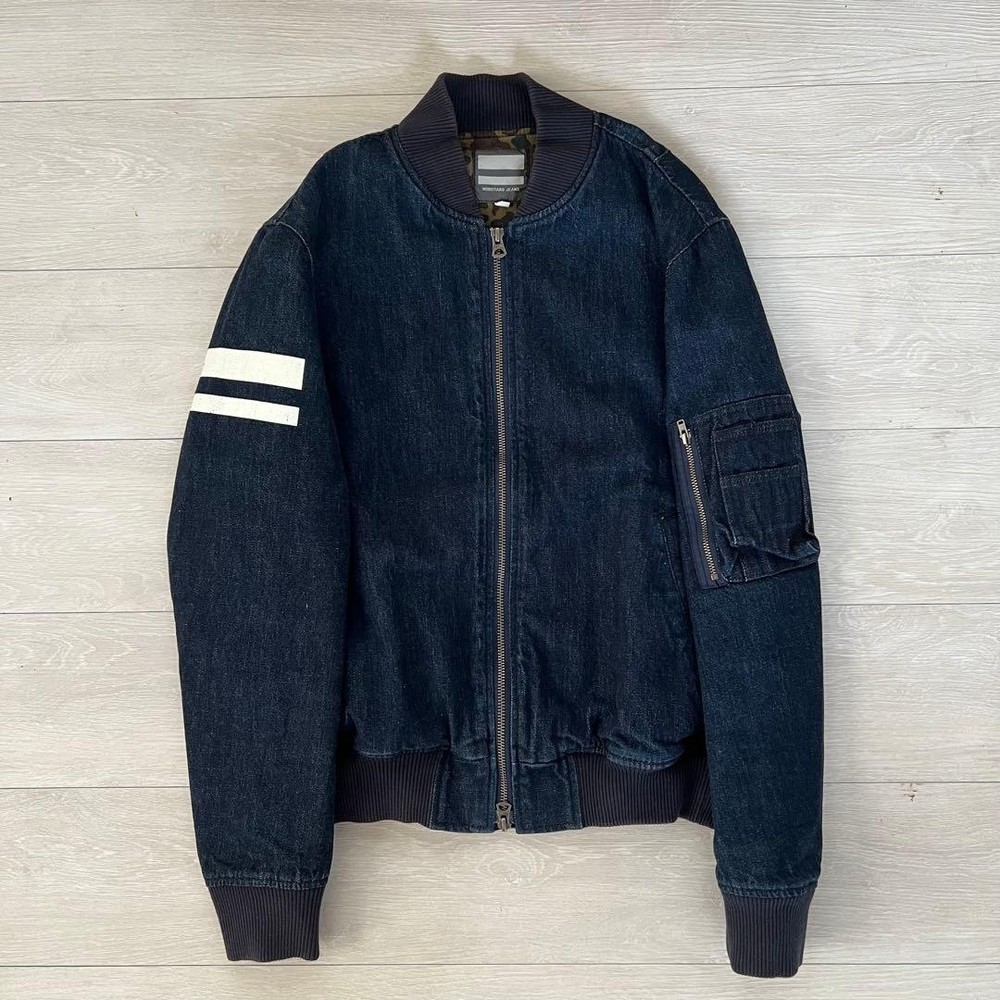 Momotaro Jeans MA-1 Denim Jacket Size 38 Blue Made in Japan Okayama Selvedge JPN