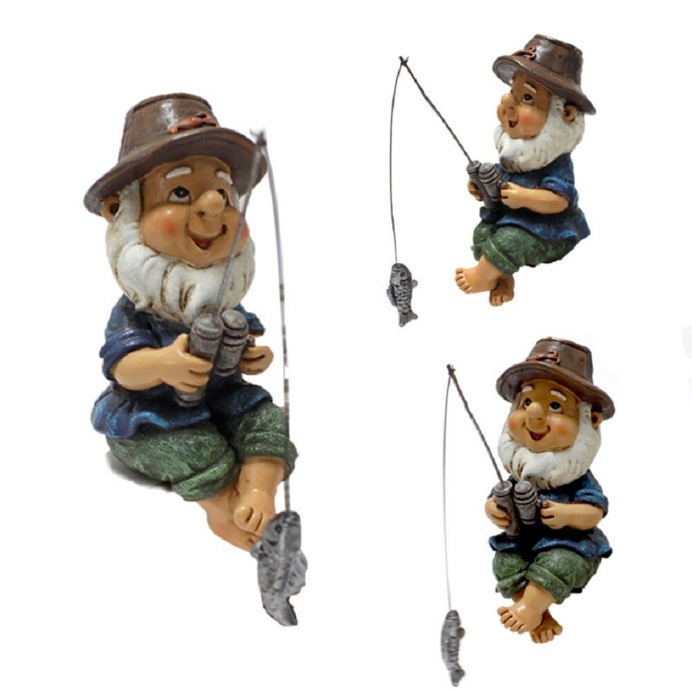 Resin Fishing Dwarf Ornament Garden Outdoor Sculpture Statue Decoration Accessor