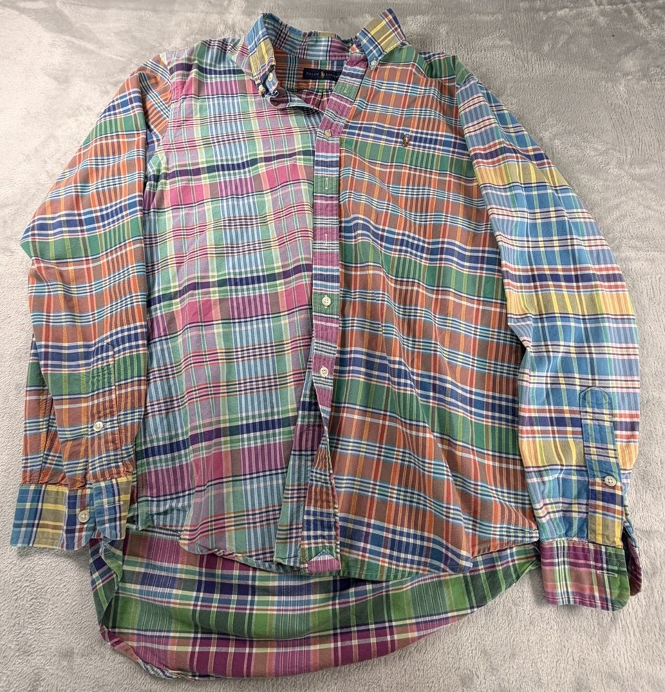 Ralph Lauren Madras Plaid Button Down Shirt Mens L Multicolor Preppy