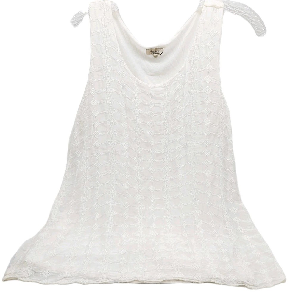 Via Signoria Womens Shirt Size Large White Silk Lace Lined Tank Sleeveless Italy