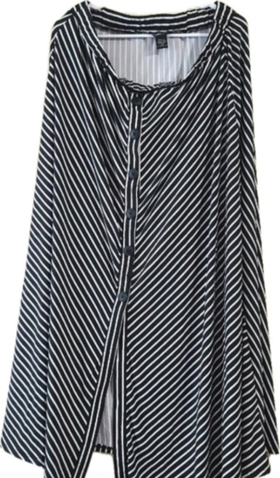 Robert Louis Black White Striped Button Front Knit Stretch Blouse 2X Plus