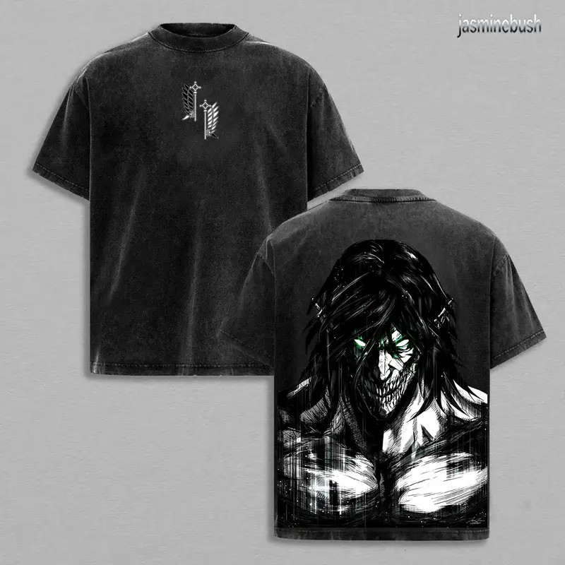 Attack on Titan Eren Yeager Vintage Oversized Anime T-Shirt Streetwear Tee