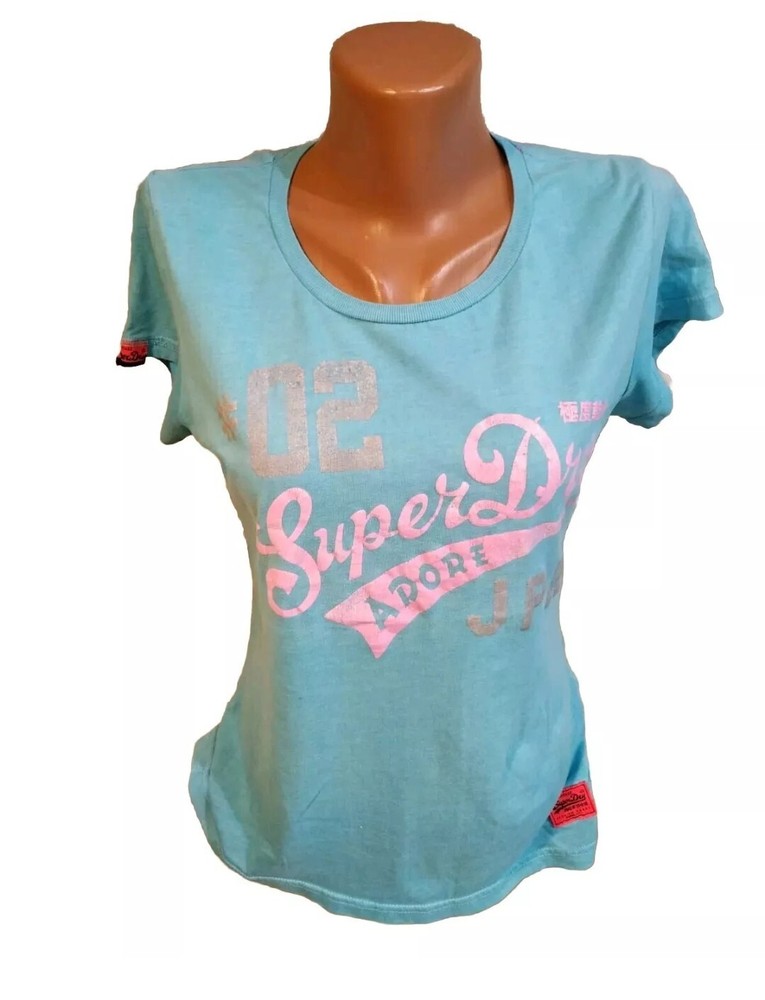 Superdry women's t-shirt  size  M blue multi color logo