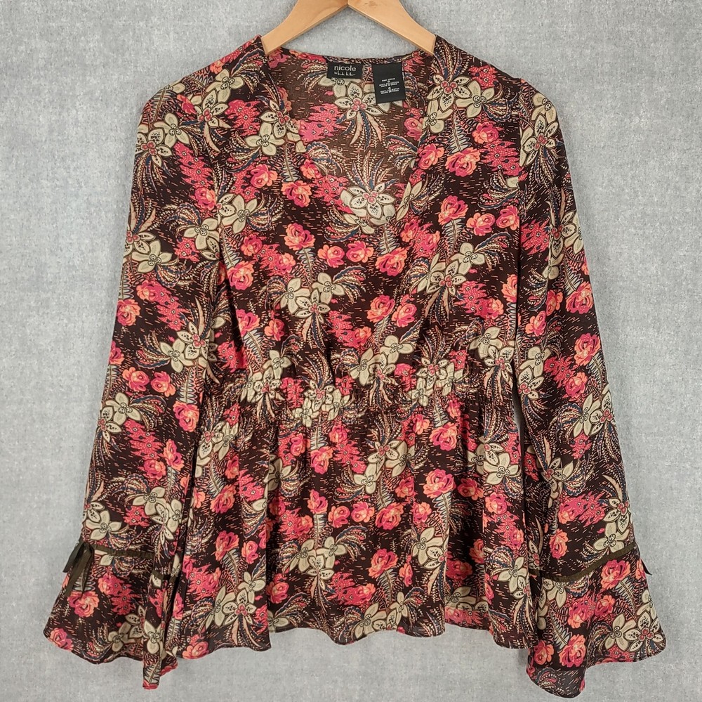 Nicole Miller Womens Soft Lightweight Flare Sleeve Scoop Neck Tunic Top