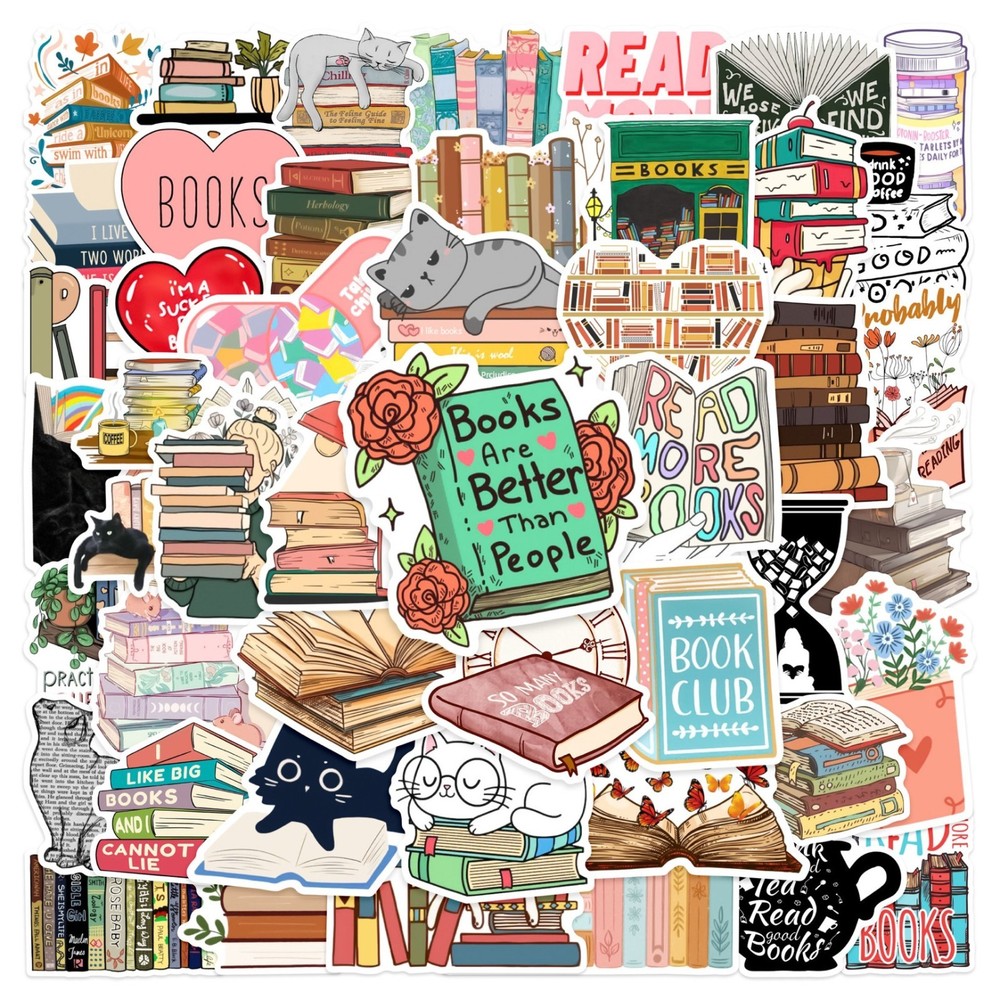 50 PCS Book Lover Stickers, Reading Tablet, Laptop, Suitcase Notebook