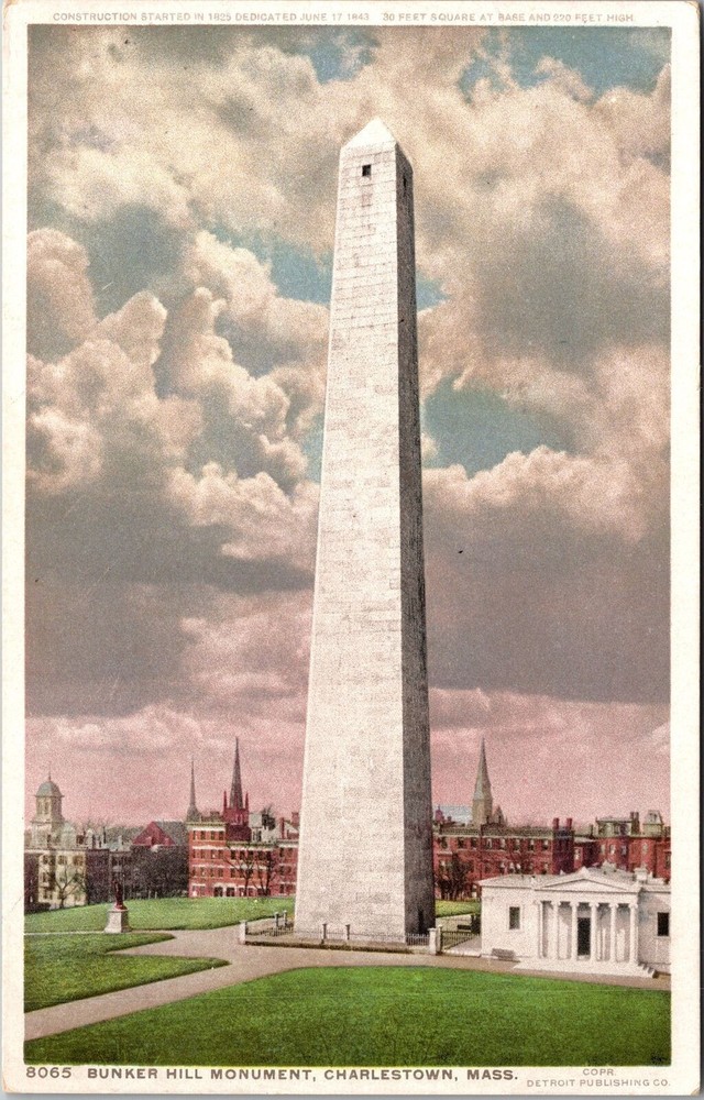 Charlestown MA -Massachusetts, Bunker Hill Monument, Postcard