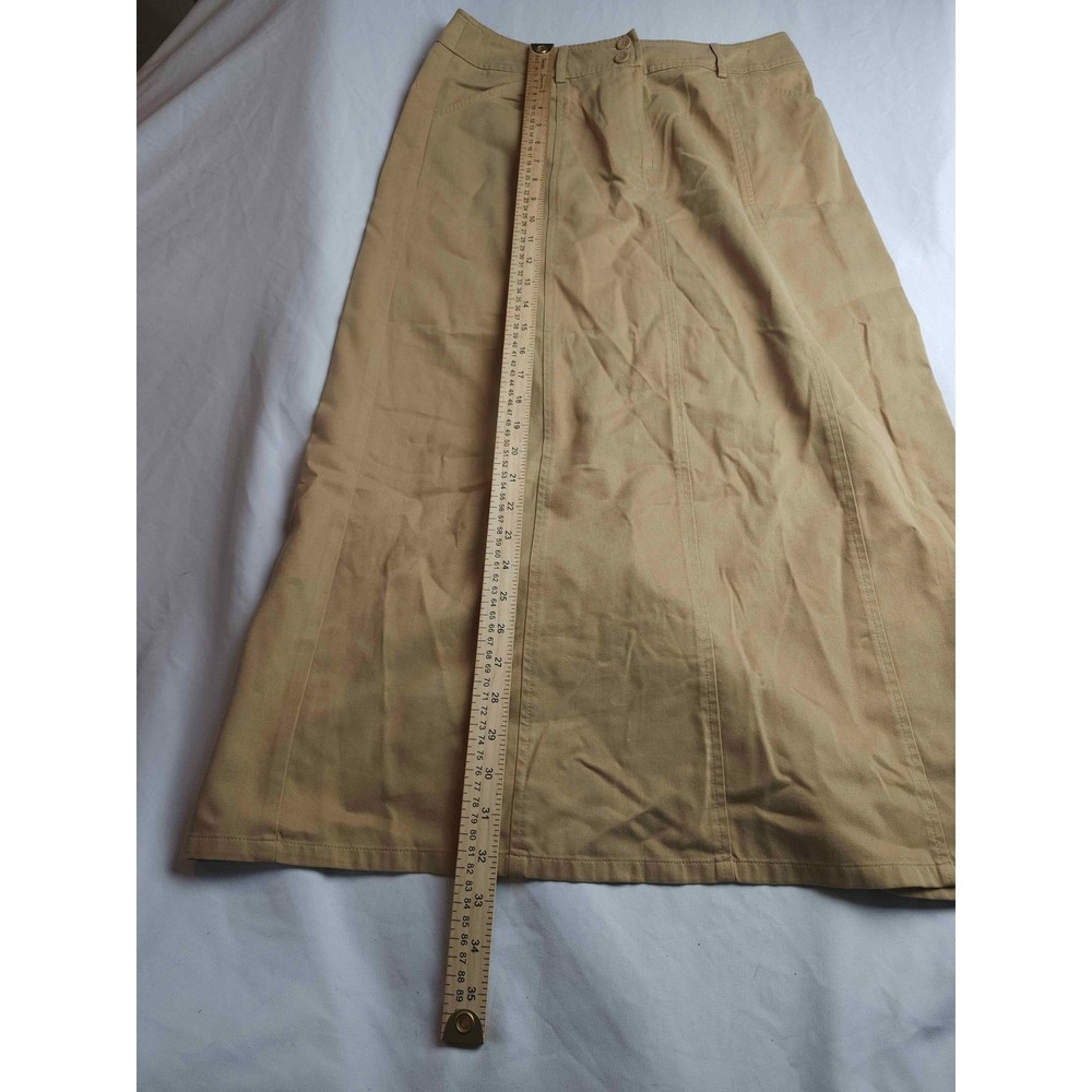 Talbots Petites Khaki Maxi Skirt Tan Cotton Tencel Blend Size 8P A-Line Panel