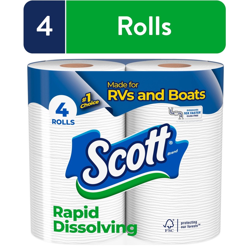 Scott Rapid-Dissolving RV & Boat Toilet Paper, 4 Double Rolls