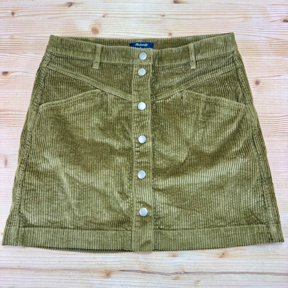 Madewell Olive Green Corduroy Snap-Front Mini Skirt Size 6 Women's Do Well Line