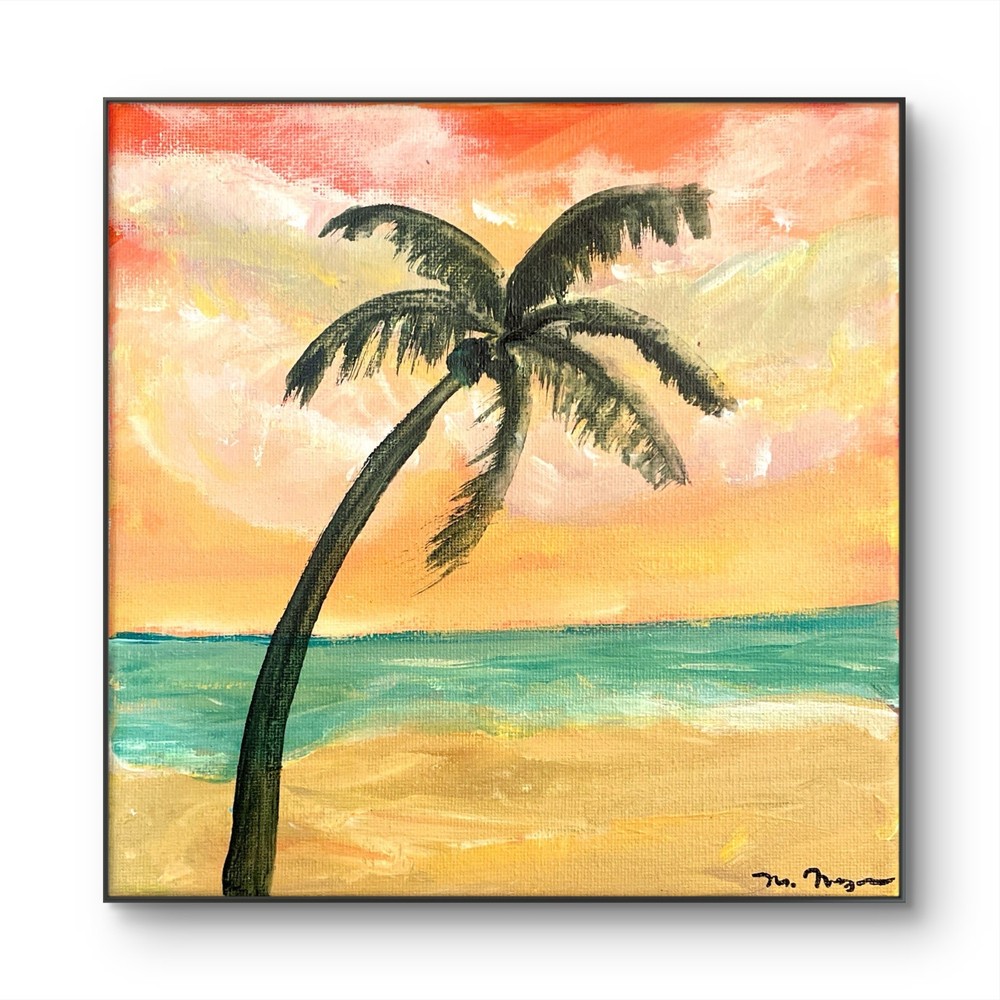 Mary Myers Original  Abstract Expressionist Palm tree  8x8 Canvas-image