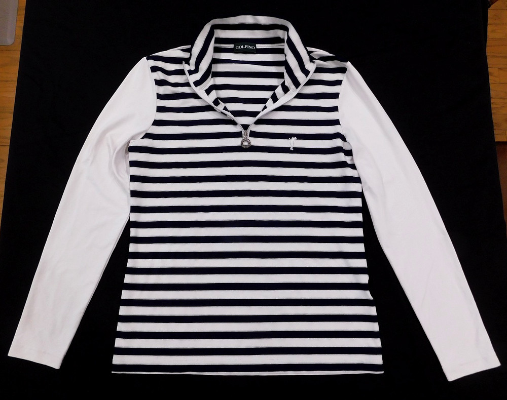 Golfino Nautical Stripe 1/4 Zip Pullover Long Sleeve Golf Top Women's Size 10