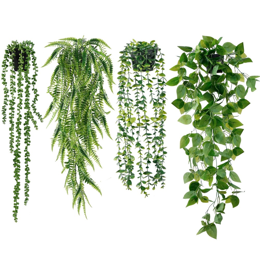 4 Pack Artificial Hanging Potted Plants for Room or Shelf Decor
