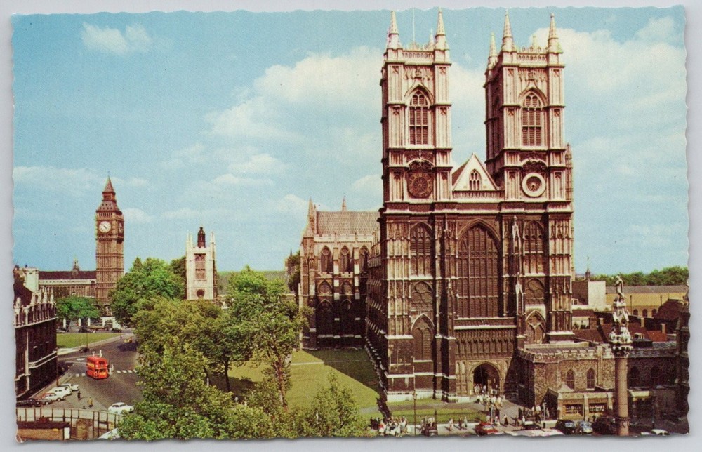Westminster Abbey Big Ben London UK Vintage Cophoto Colour Postcard