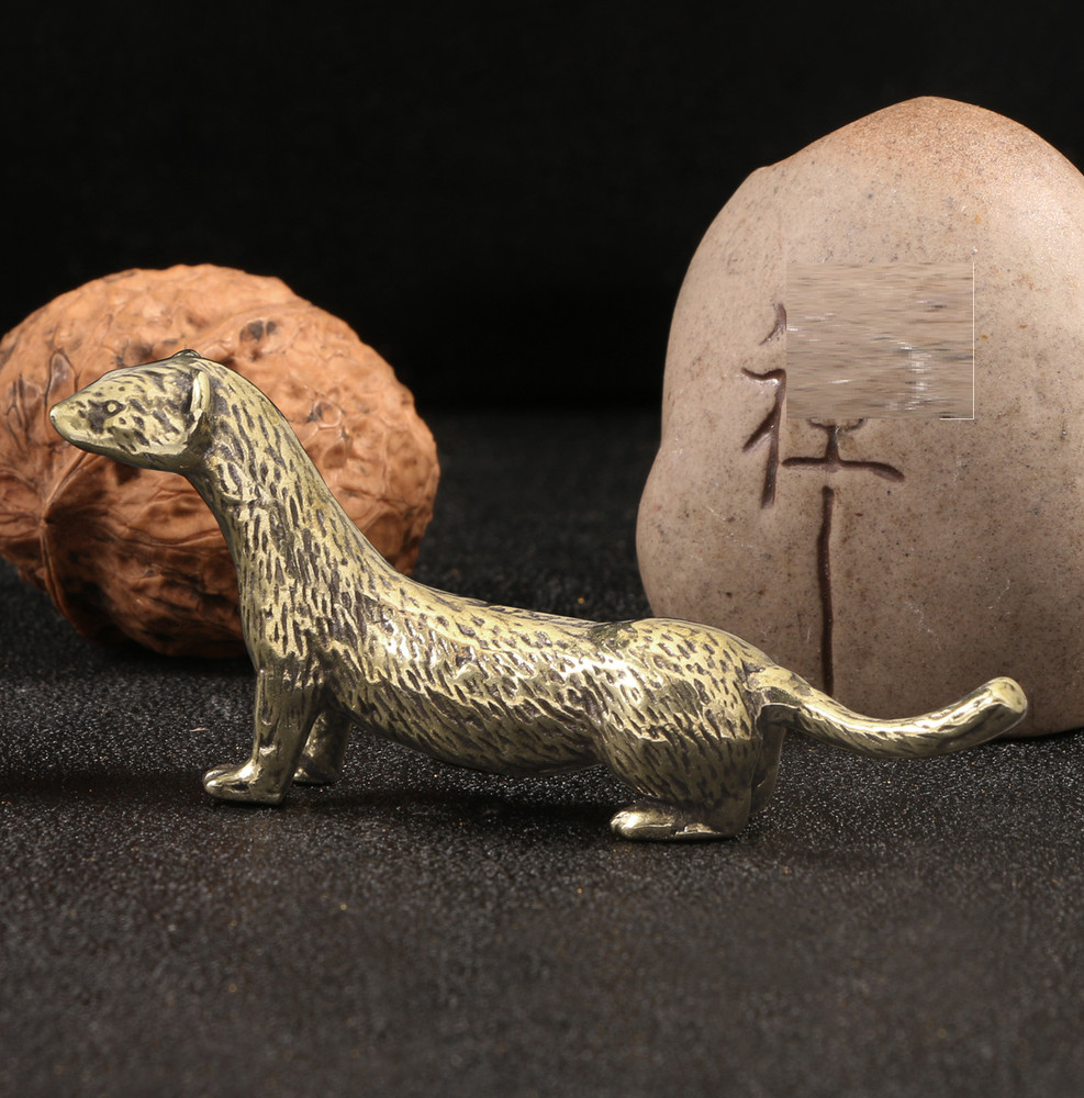 Brass Weasel Animal Statue Small Sculpture Tabletop Figurine Home Decor Gifts