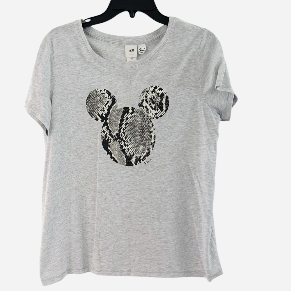Disney Mickey Mouse Women Tee Shirt M Medium Heather Gray Crew Neck Short Sleeve