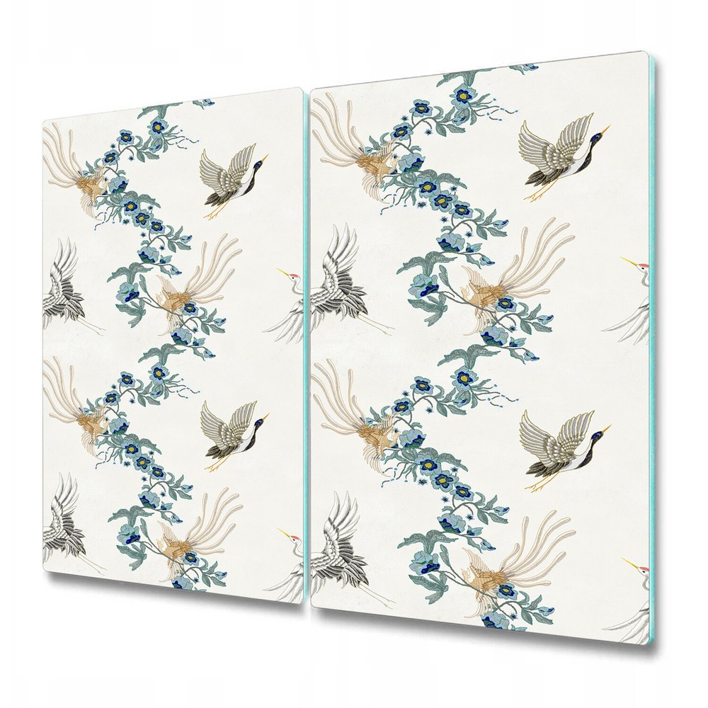 Tempered Glass Worktop protector Chinoiserie Embroidery Birds Floral 2x30x52