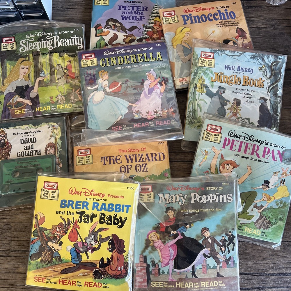 Lot of 10 Vintage Walt Disney Read Along Books With Cassette Tapes classics
