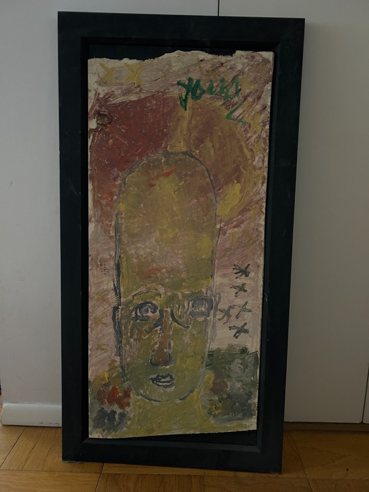Purvis Young — Angel Head (Outsider Art Painting on Plywood)