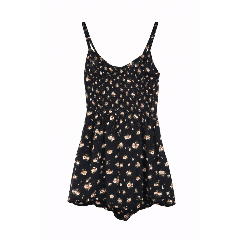 Y2K Hollister Junior Womens Romper Size XS Cottagecore Black Floral Boho 90s