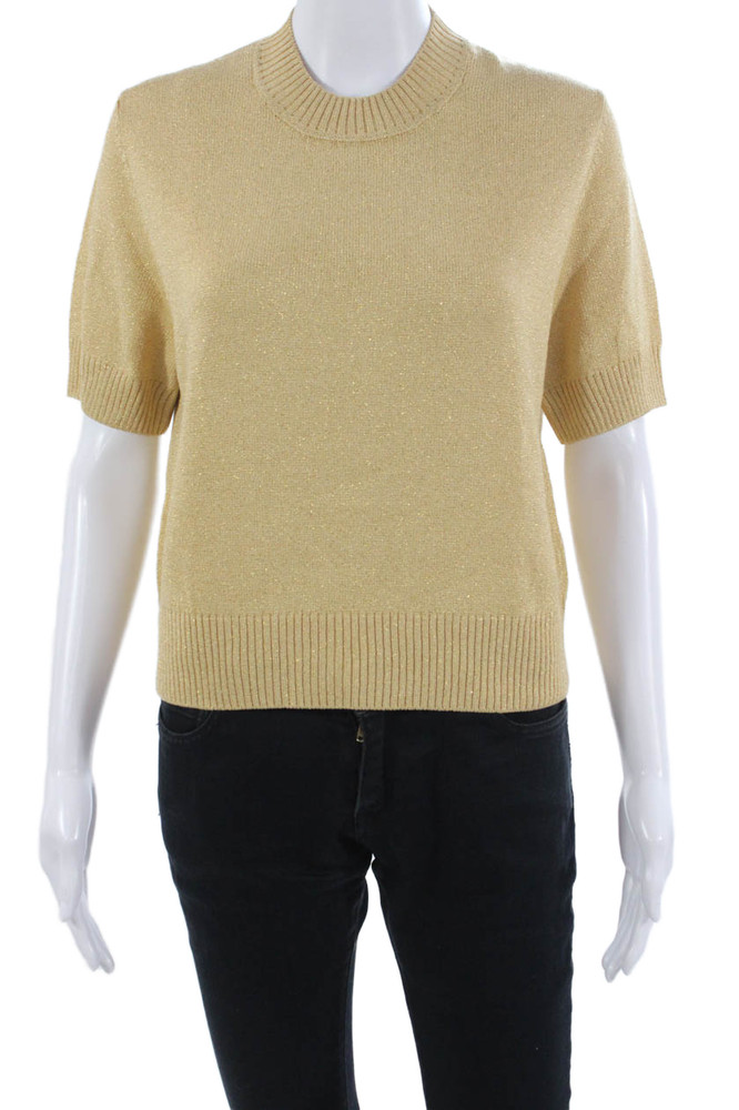 St. John Unisex Beige Crewneck Sweater Short-Sleeve Cotton Blend Size SFree Shipping in US $100+ Orders | $6.95 Orders Below