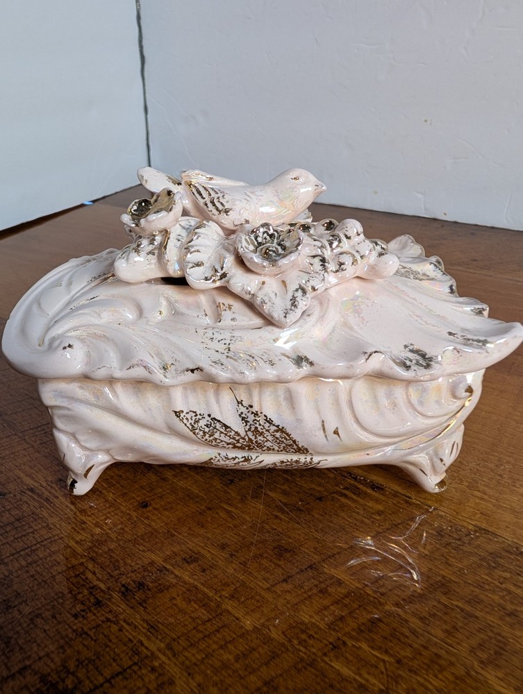 Pink And Gold Vintage Footed Trinket Box - Japan