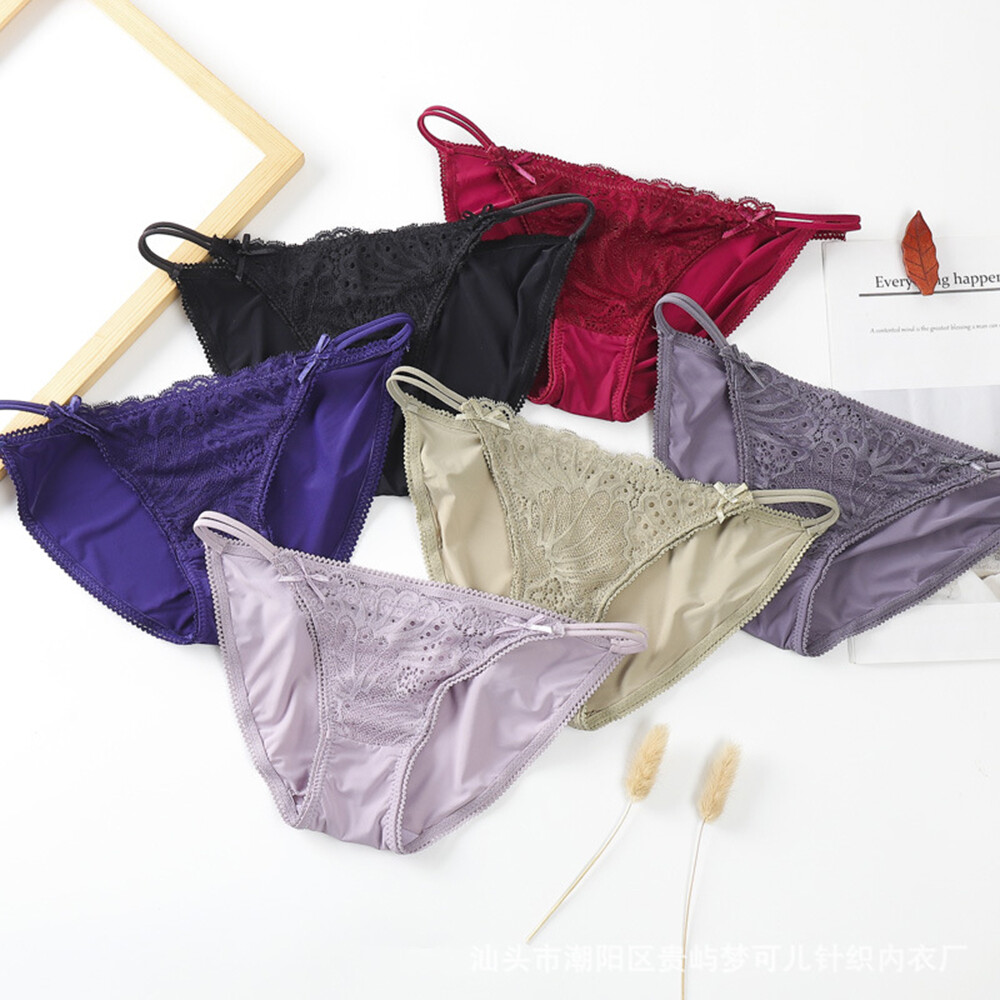 Women Ice Silk Briefs Bow Seamless Lingerie Thongs Soft Sexy Underpants Panties