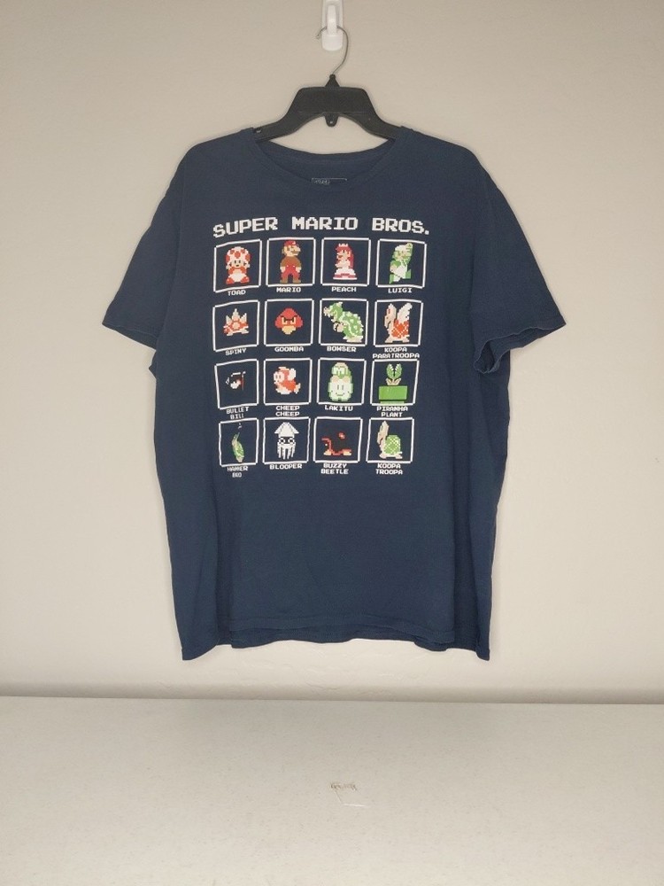 Super Mario Brothers Nintendo Graphic Tee Size XL Pixel Characters In Blue