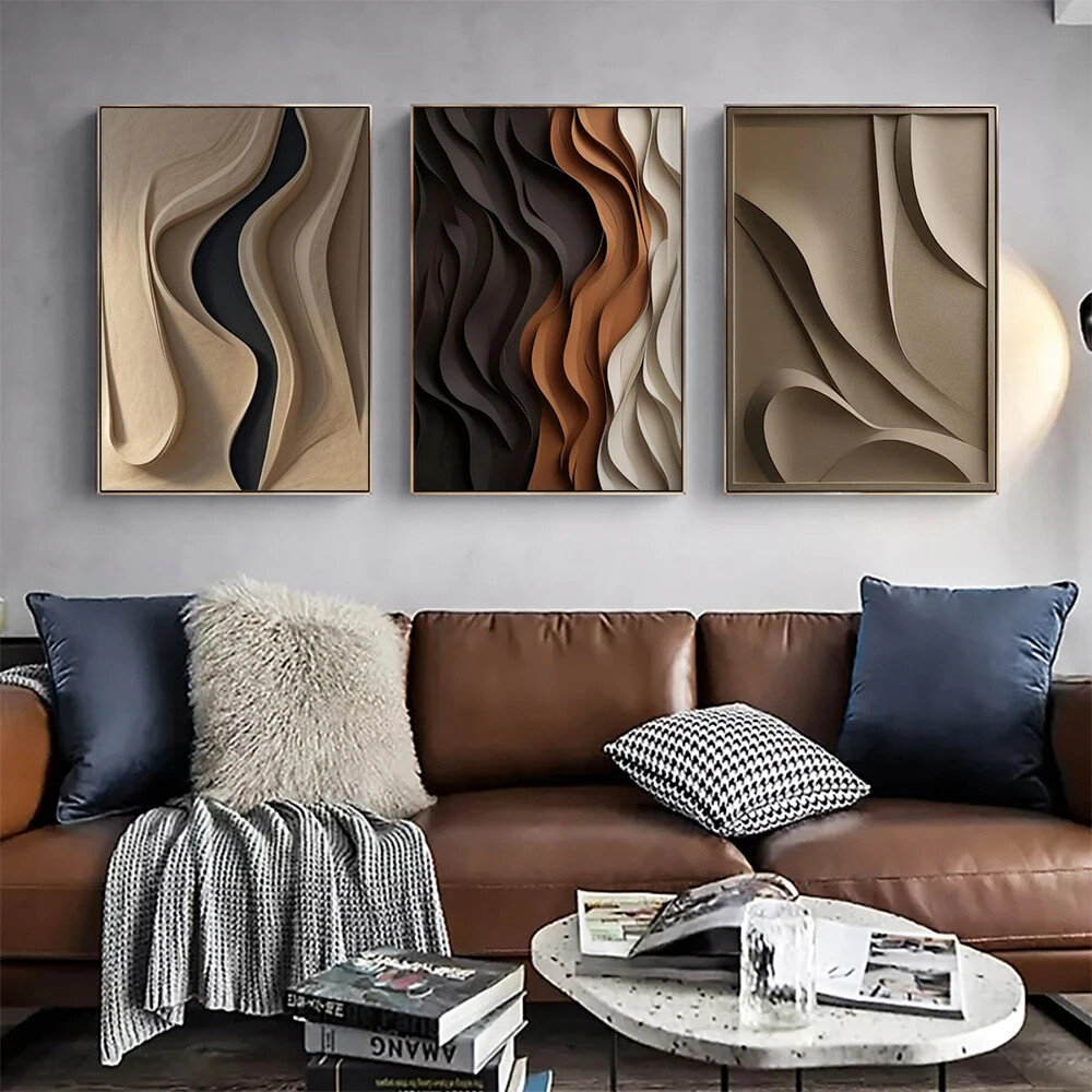 Abstract Art Canvas Wall Art Set 3 Piece Decor for Living Dining Room 19x27''-image