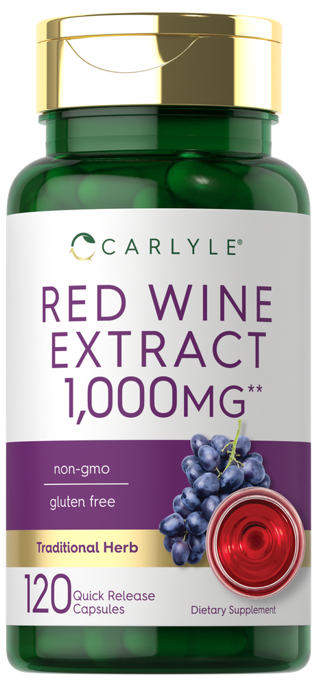 Red Wine Extract Capsules | 1000mg | 120 Count | Non-GMO | by Carlyle