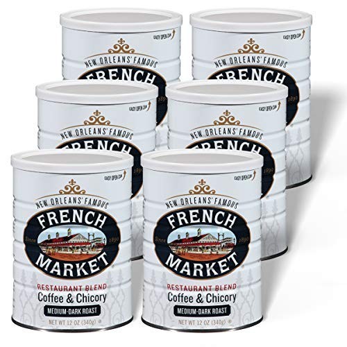 French Market Coffee,Chicory Medium Dark Roast, 12oz Can,Pack of 6.